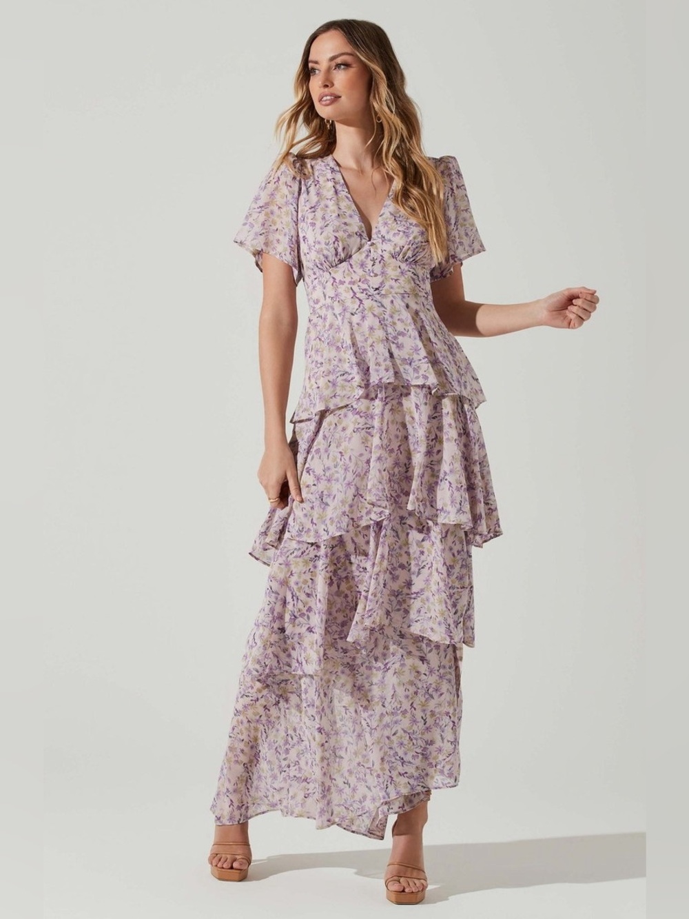 ASTR Tayla Purple Floral Maxi Dress M